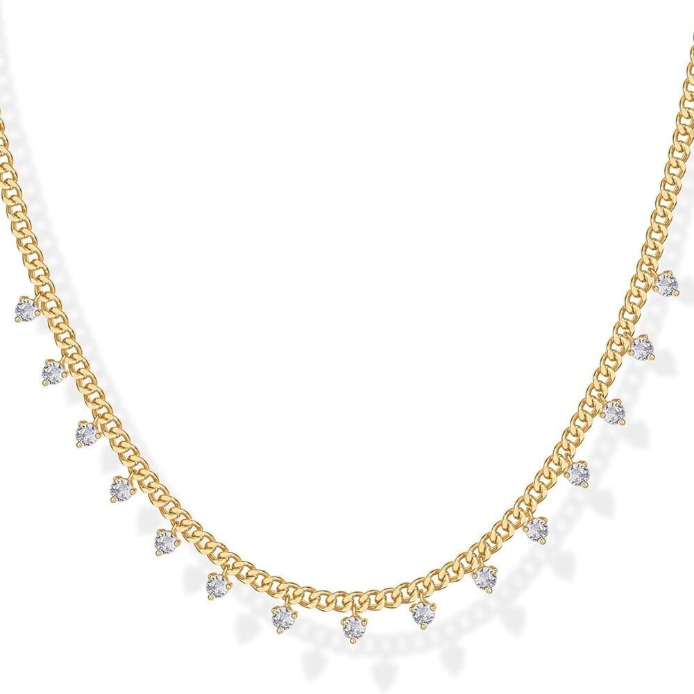 14K Gold Plated Necklace CZ Dangle Choker Womens Jewelry Layering